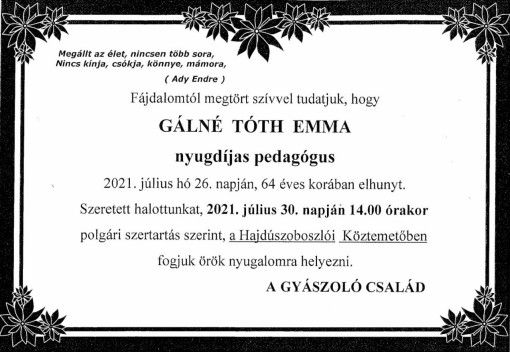 Búcsúzunk Gálné Tóth Emma nyugdíjas pedagógustól