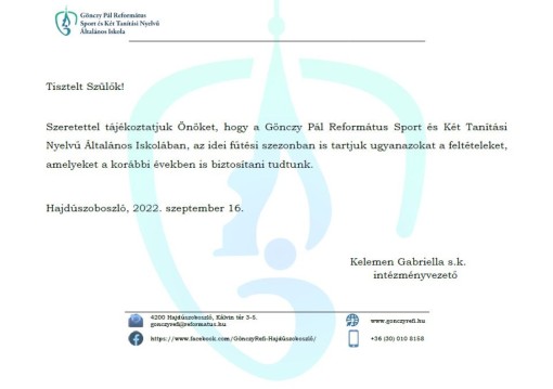Intézményi tájékoztatás