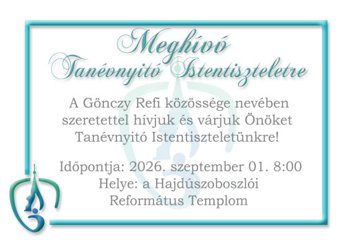 Meghívó Tanévnyitó Istentiszteletre