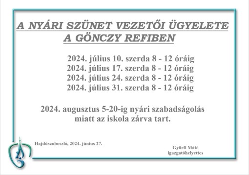 Nyári vezetői ügyelet