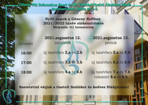 Nyílt napok a Gönczy Refiben - felhívás 2021.