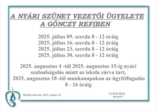Nyári vezetői ügyelet 2025